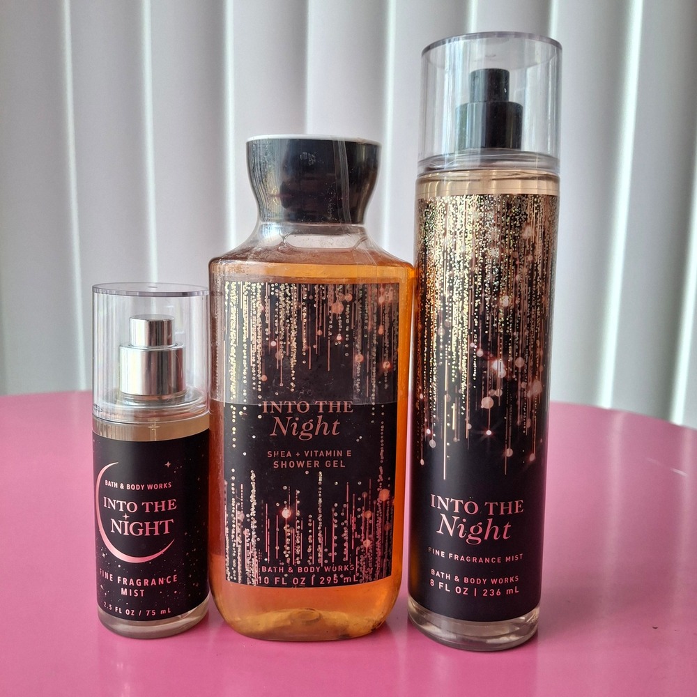 Bath & Body Works INTO THE NIGHT Fine Fragrance Mist Shower Gel Wash Set of 3
